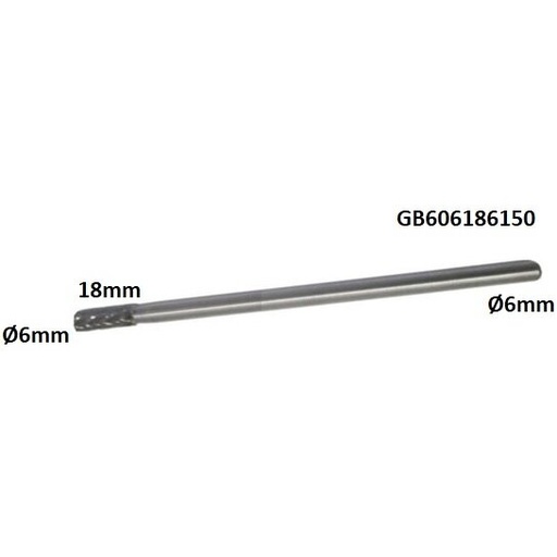 [GB606186150] ⬡ Ilga kietmetalio freza B formos cilindras (ZYAS) su galiniu pjūviu Ø6 x 18 mm (GB606186150)