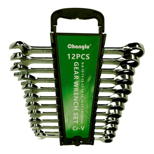 [CL403912] ⬡ Kombinuotų raktų su terkšle rinkinys 12vnt. (8-19) (CL403912, CHANGLU TOOLS)