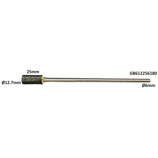 [GB612256180] ⬡ Ilga kietmetalio freza B formos cilindras (ZYAS) su galiniu pjūviu Ø12.7 x 25 mm (GB612256180)