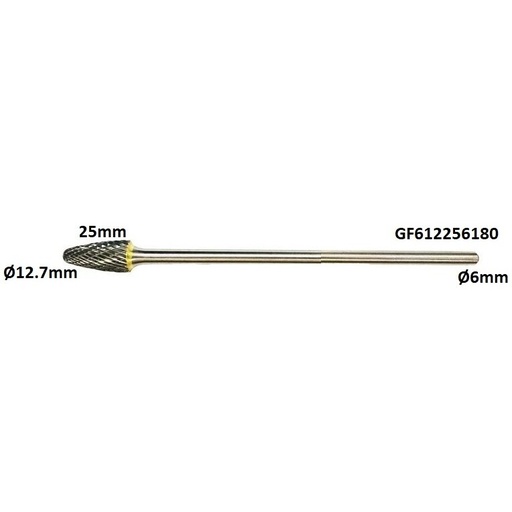 [GF612256180] ⬡ Prailginta freza kietmetalio F išgaubta užapvalinta Ø12.7 x 25mm (GF612256180)