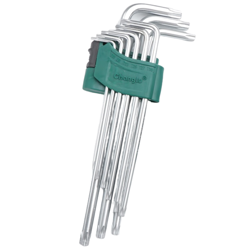 [CL402002] ⬡ L formos šešiabriaunis raktas TORX ilgas rinkinys 9 vnt. (T10-T50) su skyle (CL402002, CHANGLU TOOLS)
