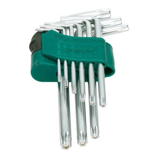 [CL402001] ⬡ L formos šešiabriaunis raktas TORX trumpas rinkinys 9 vnt. (T10-T50) su skyle (CL402001, CHANGLU TOOLS)