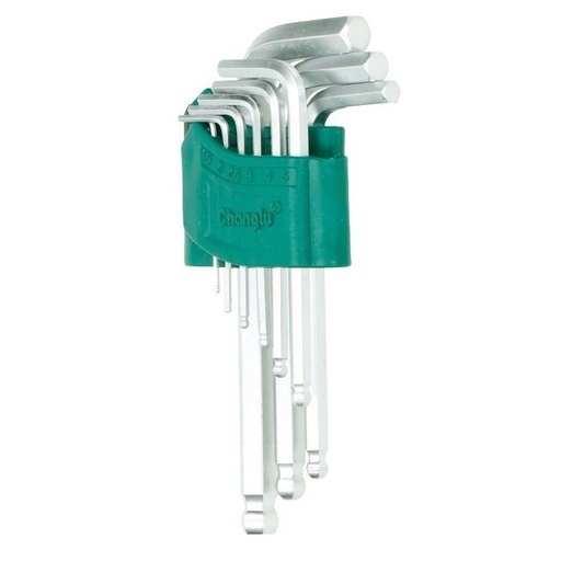 [CL401901] ⬡ L formos šešiabriaunis raktas trumpas, su rutuliniu galu rinkinys 9 vnt. (CL401901, CHANGLU TOOLS)