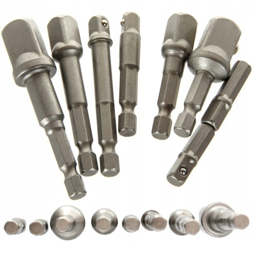 [KD1559] ⬡ 1/4" + 3/8" + 1/2" galvučių gręžtuvo adapterių rinkinys 8 vnt. (KD1559)