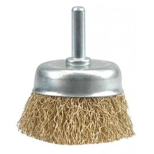 [YL300050] ⬡ Crimped wire cup brush with shaft, 50mm (YL300050)
