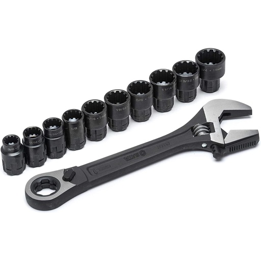 [ST09000] ⬡ Reguliuojamo rakto su perveriamomis galvutėmis rinkinys 11 vnt. (10-19 mm) juodas (ST09000, SATA)