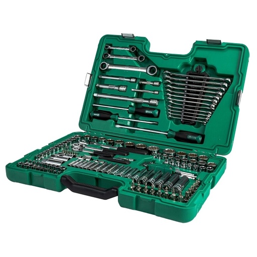 [ST09510SJ] ⬡ 1/4" + 3/8" + 1/2" galvučių ir terkšlių rinkinys 150 vnt. (coliniai ir metriniai) (ST09510SJ, SATA)
