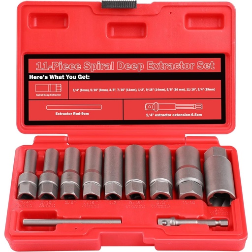 [WT01E9373] ⬡ Bolt extractor socket set 11pcs (6-19mm) 3/8'' Dr. (WT01E9373)