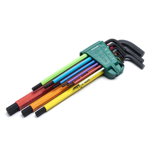 [ST09107CHBSJ] ⬡ L-Handle Hex key extra long colored ball point set 9pcs (1.5-10mm) (ST09107CHBSJ, SATA)