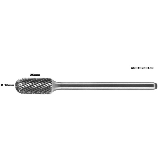 [GC616256150] ⬡ Long carbide rotary burr shape C ball nosed cylinder (WRC) Ø 16mm (GC616256150)