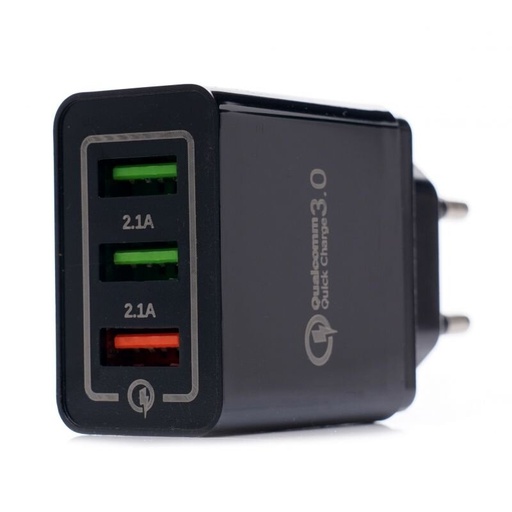 [KD1236] ⬡ USB charger with fast charge port 220V, 2xUSB/2.1A +1USB/QC3.0 (KD1236)