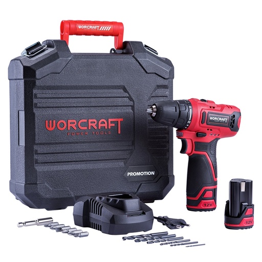 [CD12LiA] ⬡ Li-ion Cordless drill WORCRAFT 12V with accesorries in plastic box (CD12LiA, WORCRAFT)