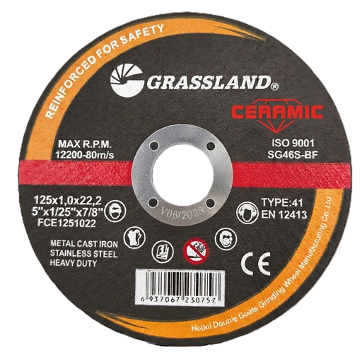 [FCE1251022] ⬡ Cut-off wheel. Flat. Stainless steel / Ceramic 125x1.0x22.2 41 type (FCE1251022, GRASSLAND)