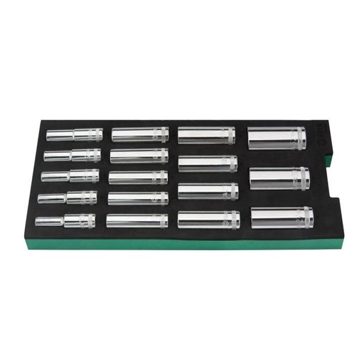 [ST09005G] ⬡ Dėklas. 1/2" ilgų galvučių rinkinys 17 vnt. 6-briaunės (ST09005G, SATA)