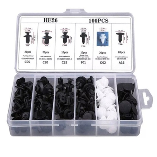 [HE26] ⬡ Plastic push-type clip assortment 100pcs (HE26)