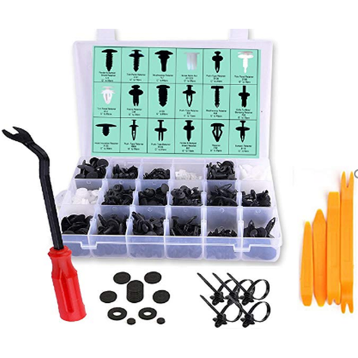 [HE06] ⬡ Plastic push-type clip assortment with upholster set 447pcs (HE06)