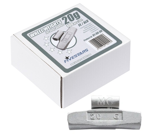 [01-00-50] ᴿᴰ Clip-on FE weights FIVE STARS 20 g, for ALU rims (01-00-50, FIVE STARS)