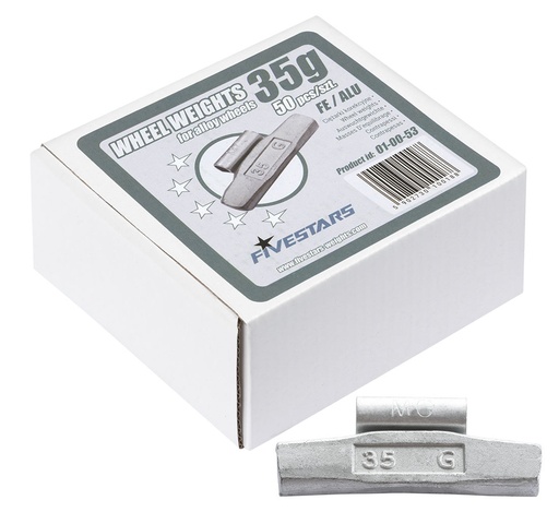 [01-00-53] ᴿᴰ Užspaudžiami FE svareliai FIVE STARS 35 g, ALU ratlankiams (01-00-53, FIVE STARS)