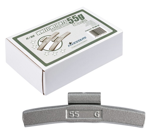 [01-00-57] ᴿᴰ Clip-on FE weights FIVE STARS 50 g, for ALU rims, 50 pcs (01-00-57, FIVE STARS)