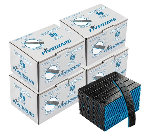[01-02-72] ᴿᴰ Adhesive wheel weights FIVE STARS Edgy, juodi, 12×5 g, 400 pcs (01-02-72, FIVE STARS)
